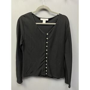 The LIMITED VTG Y2K Ribbed Henley Top Womens Large Black Cotton Blend Minimalist